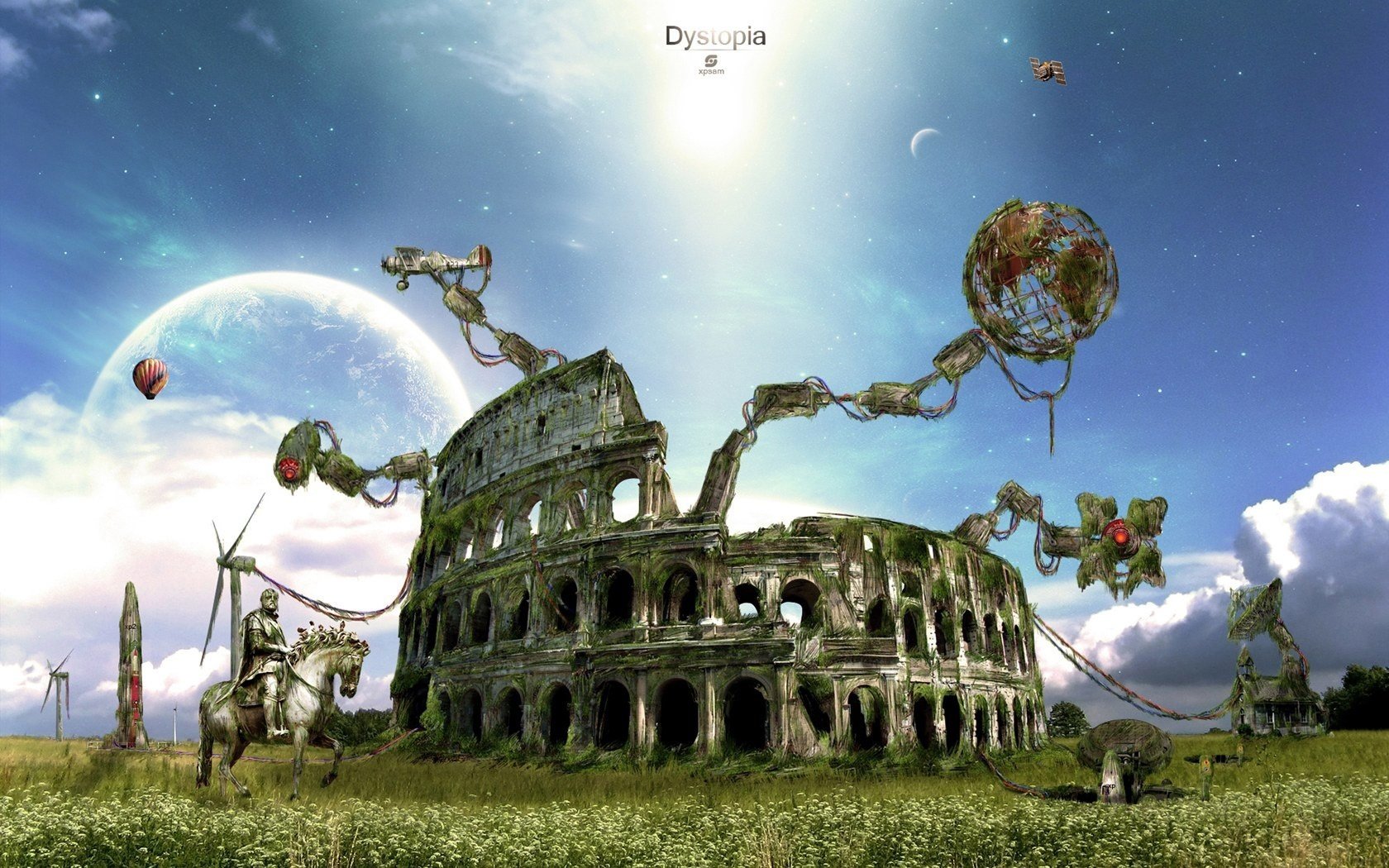 eine alte struktur roboter ein ritter auf einem pferd