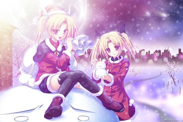 Zwei Mädchen in einer wunderschönen Winterlandschaft