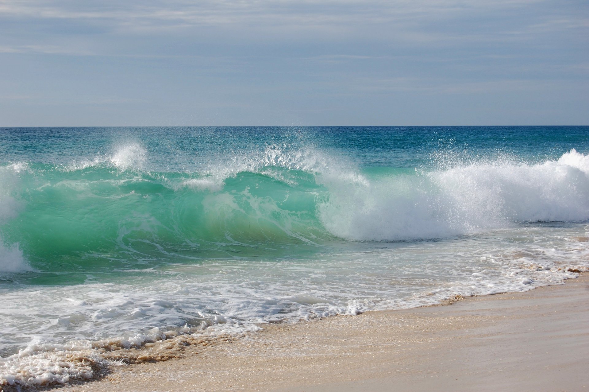 welle wellen meer wasser sand strand ufer himmel landschaft brandung ozean horizont
