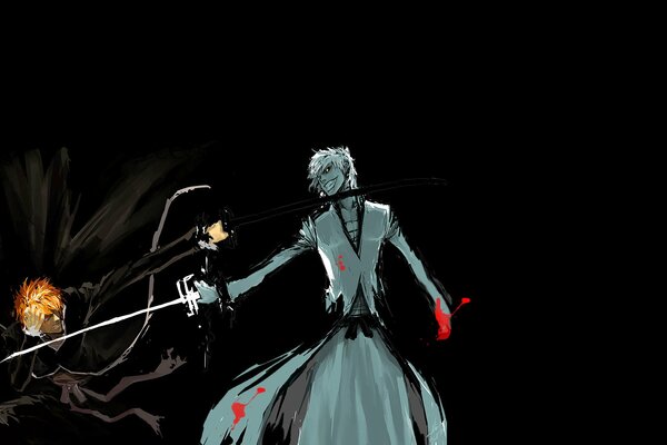 Ichigo-Kontraktion auf schwarzem Hintergrund und Bluttropfen