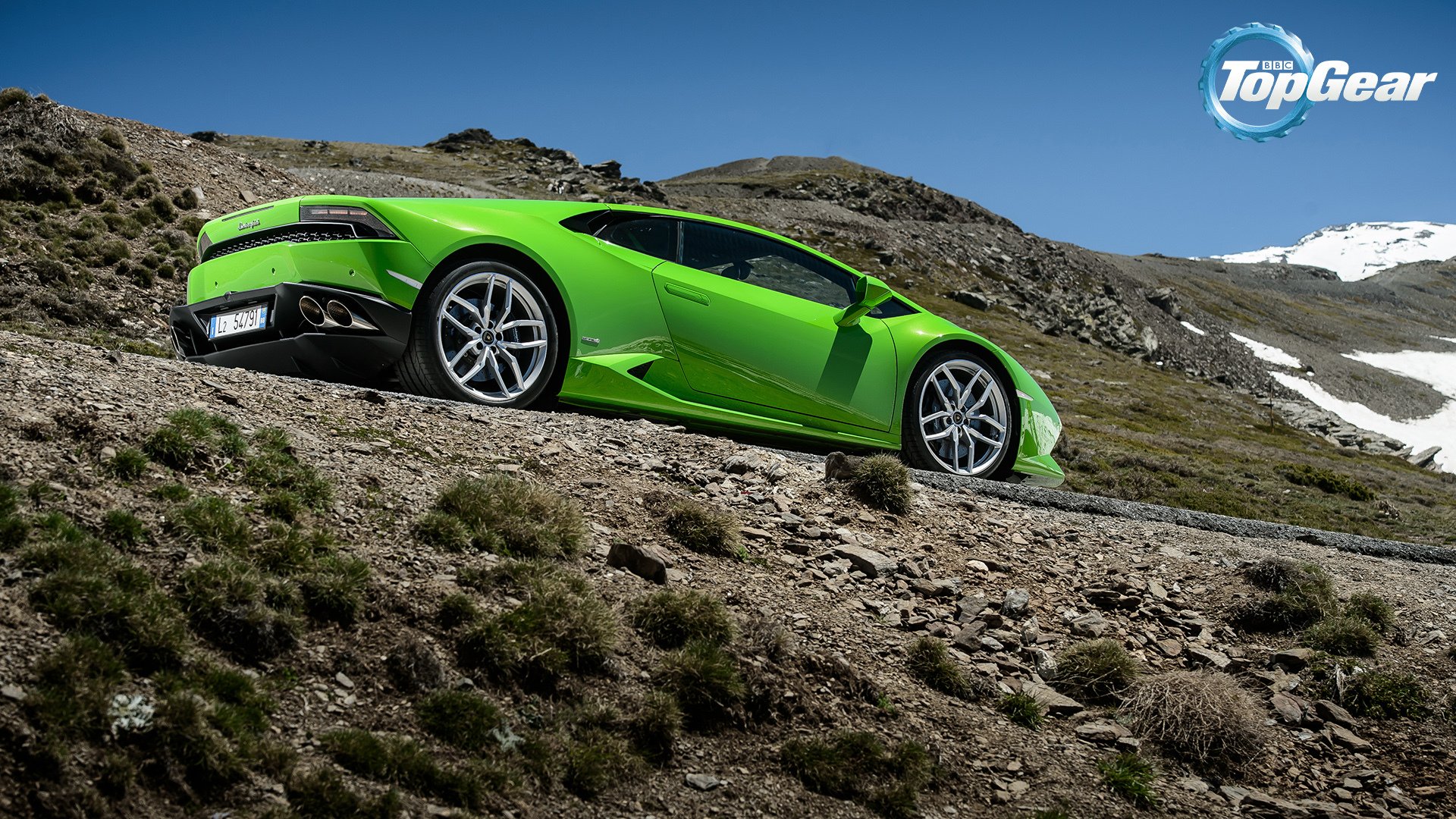 lamborghini hurricane lp610-4 supersportwagen hinten grün bergstraße top gear