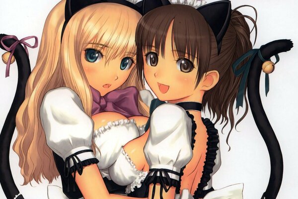 Anime-Mädchen kuscheln sich aneinander