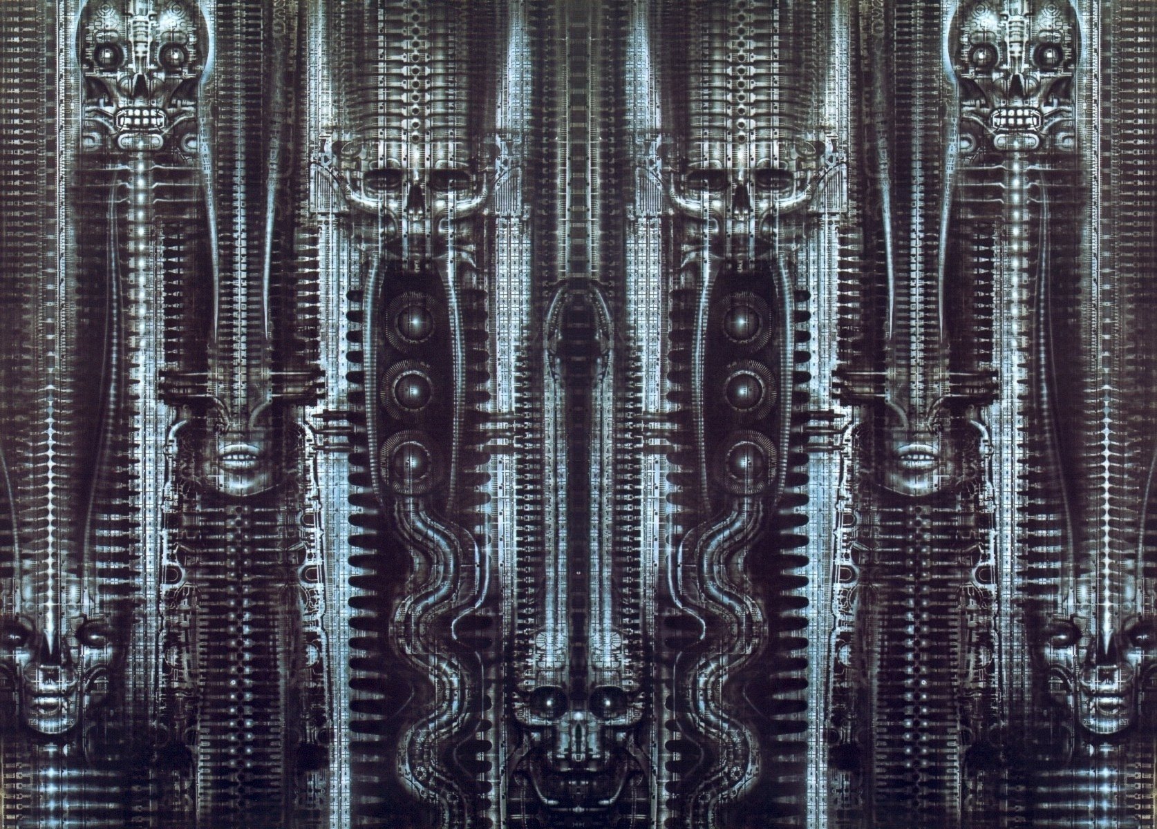 monotonie biomechanik kunst giger biomechanik industrie grau dunkler hintergrund muster schädel gesicht