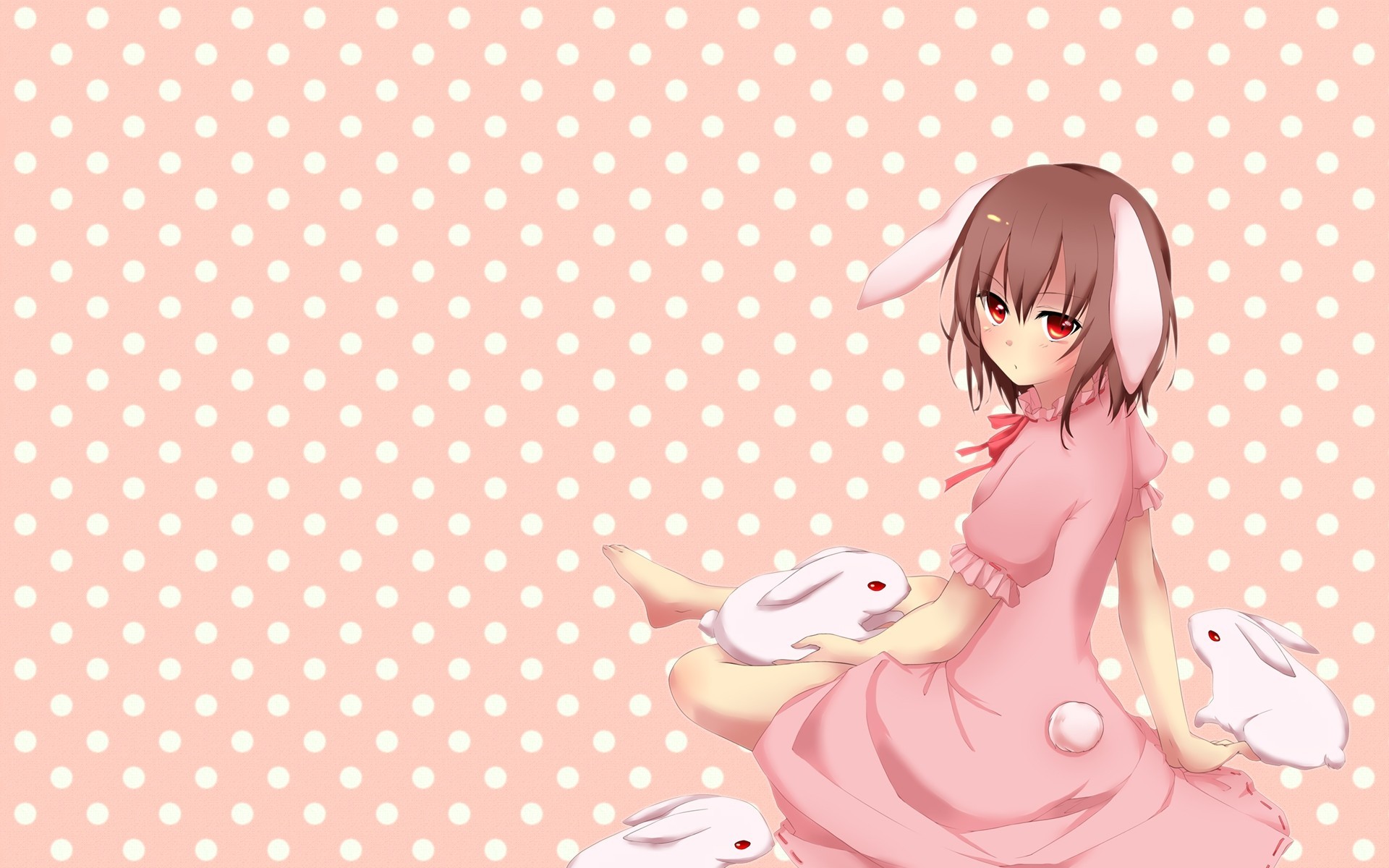 kurzes haar kleid bunnygirl rote augen hase kaninchen tierische tierische ohren pferdeschwanz braune haare