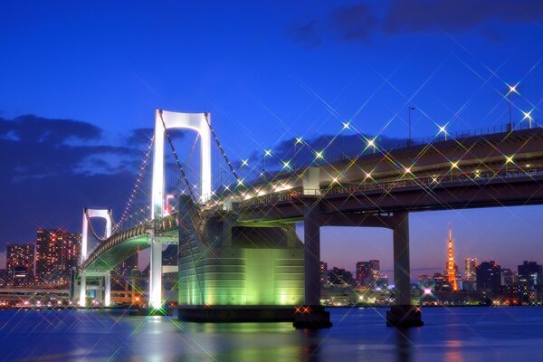 Nachtlichter der Brücke in Tokio