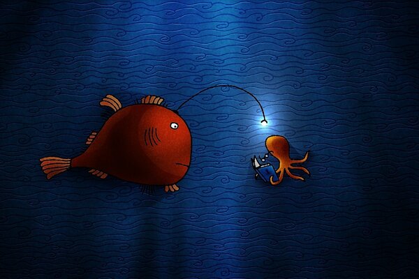 Die fabelhafte Unterwasserwelt von Fisch und Oktopus