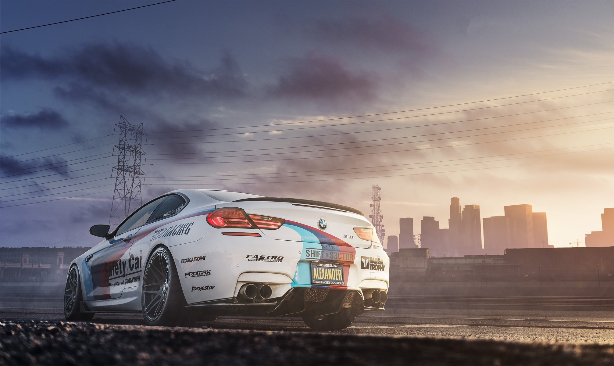 bmw m6 weiß bmw hinten himmel stromleitung
