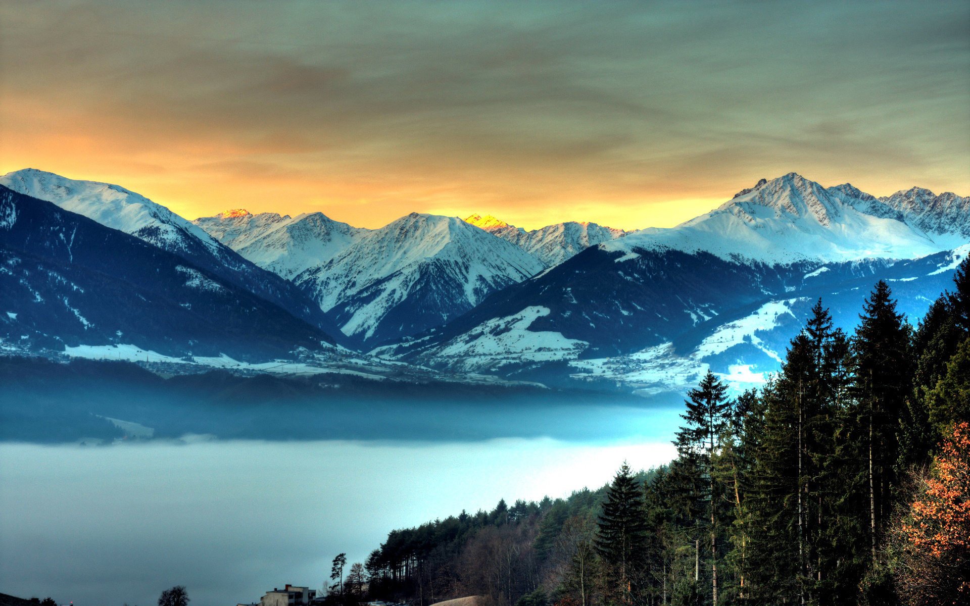 berge wald nebel schnee himmel ausstrahlung