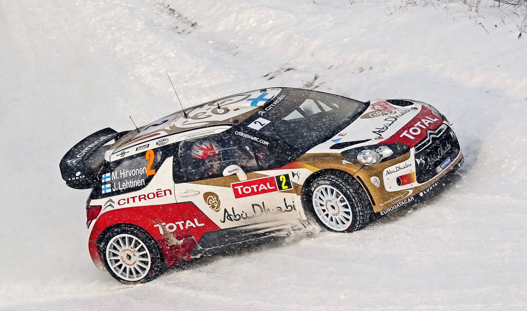 citroen ds3 rallye wkr schnee winter voll citroen m. hirvonen j. lechtinen