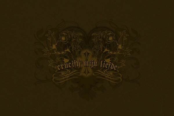 Wappen mit Tierbild und verzierter Inschrift