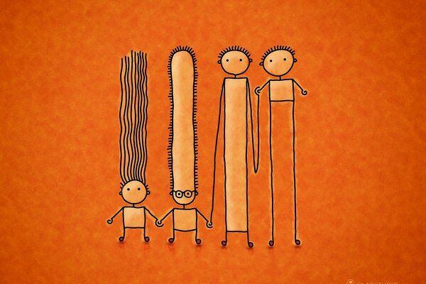 Schematische Zeichnung einer vierköpfigen Familie