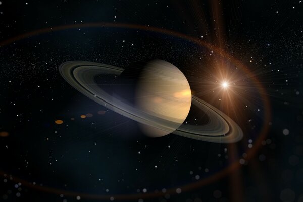 Die berühmten Ringe des Planeten Saturn im schwarzen Kosmos