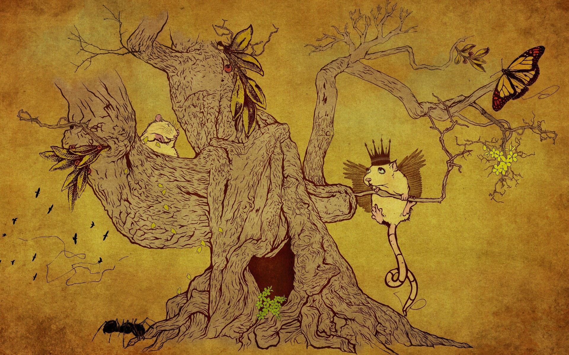 baum tiere zeichnung