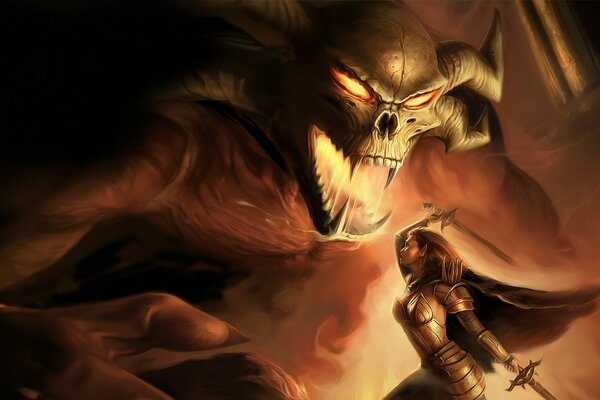 Der Kampf des Dämons und des Fantasy-Mädchens