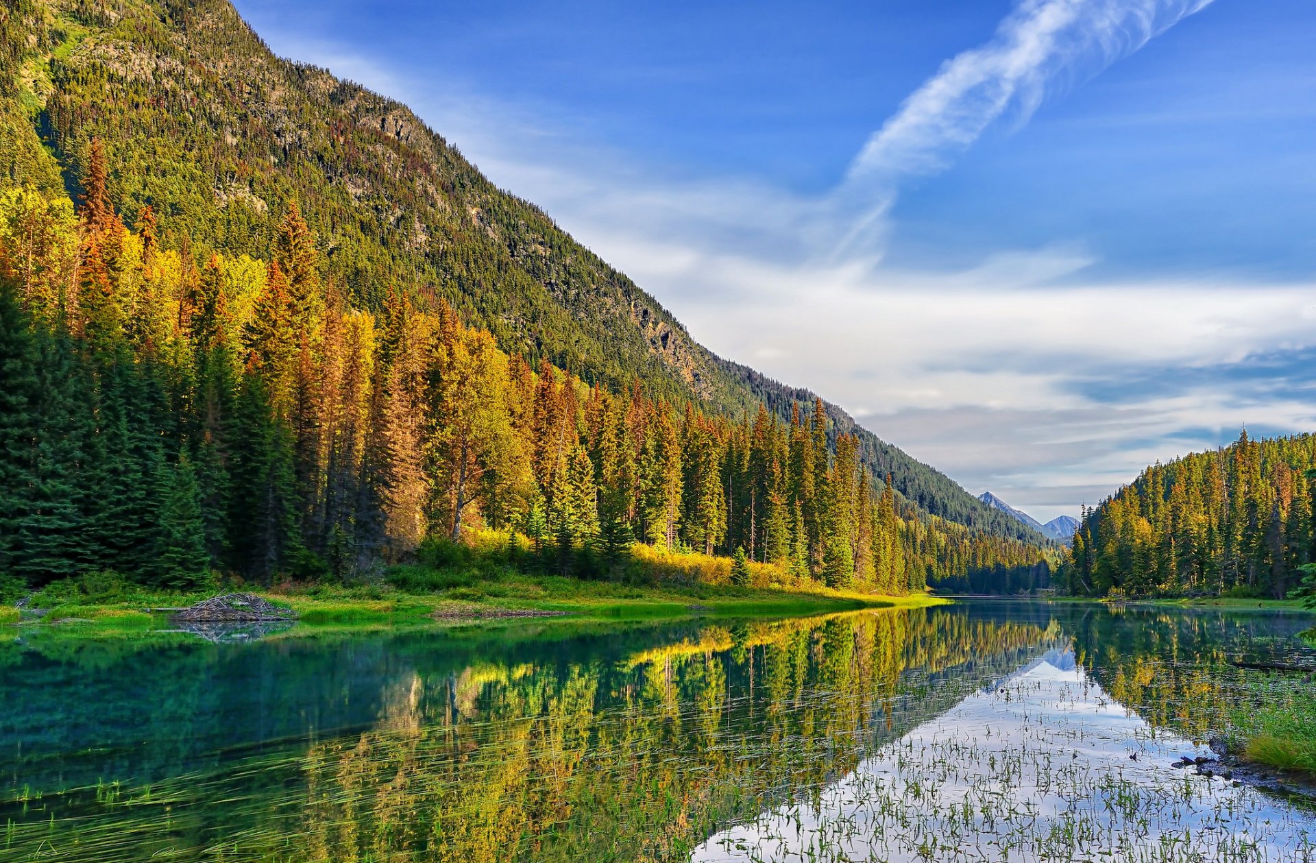 himmel berge wald see bäume sommer