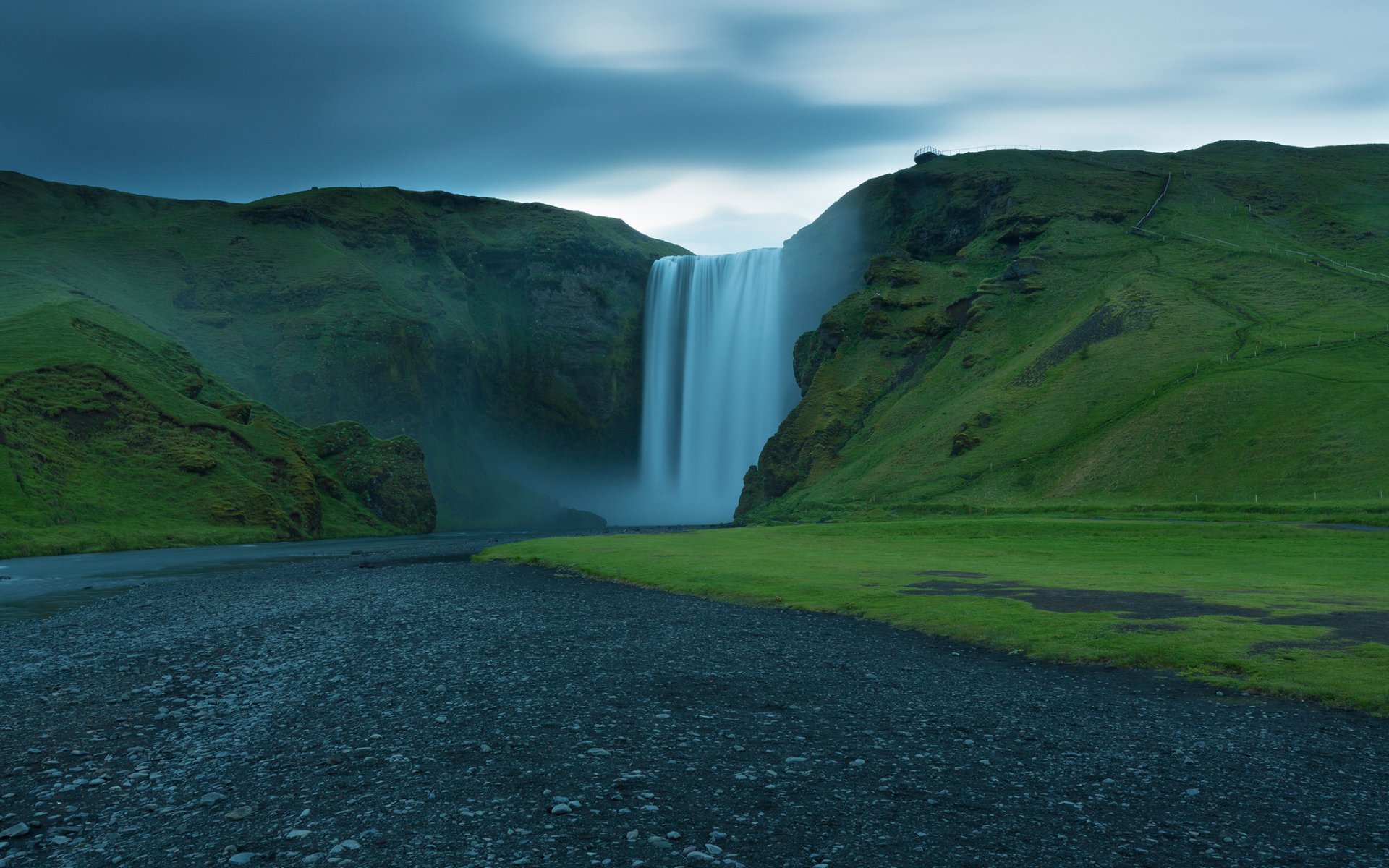 himmel wolken klippe felsen strom wasserfall gras