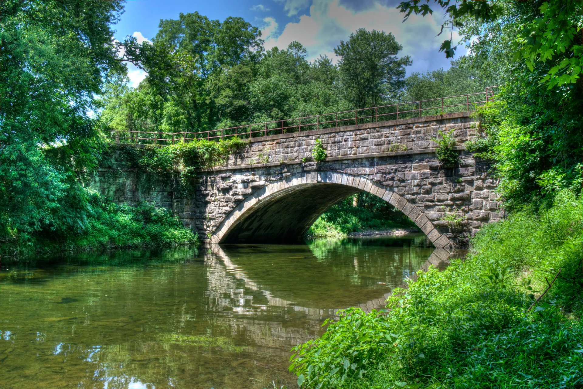 himmel park bäume fluss teich brücke stütze bogen