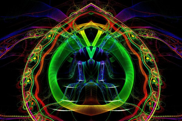 Neon symmetrische Muster auf schwarzem Hintergrund