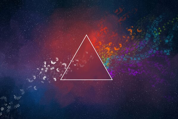 Abstraktion mit Dreieck, Blumen und Schmetterlingen