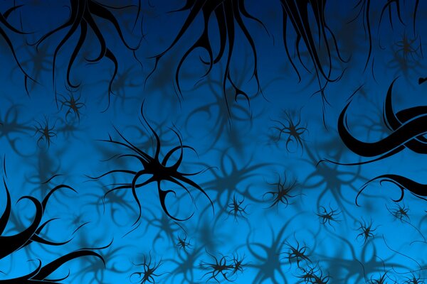 Schwarze Muster auf blauem Hintergrund