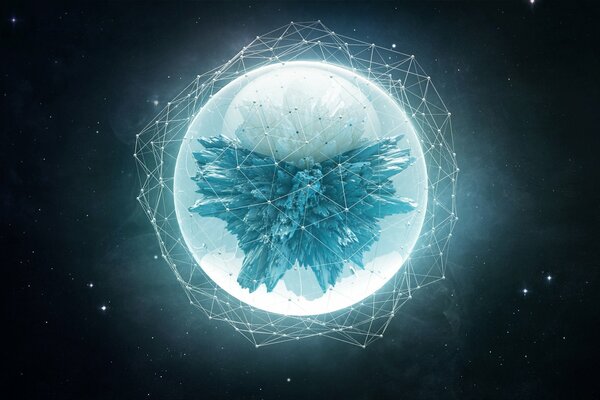 Kosmische Kugel auf dunklem Hintergrund mit Sternen