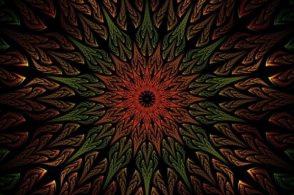 Muster auf schwarzem Hintergrund in Form einer Sonne