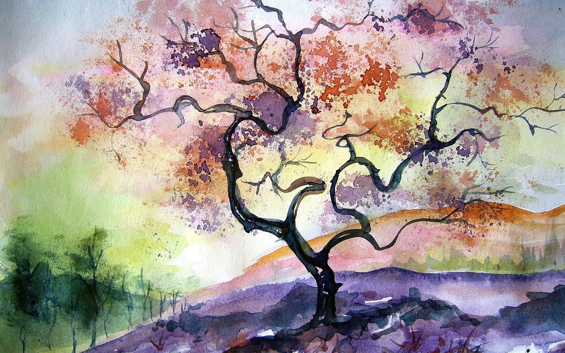 kunst aquarell natur herbst