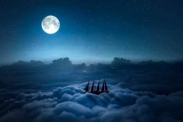 Ein Luftsegelboot unter einem stillen Mond