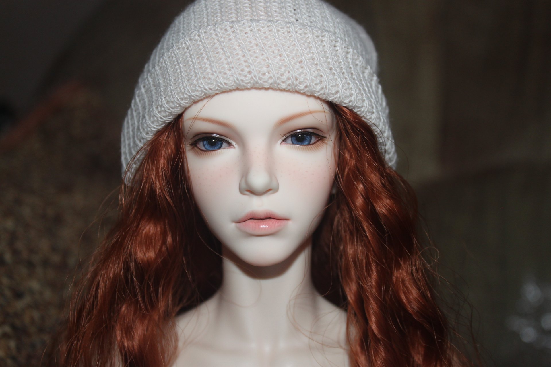 puppe bjd rotes haar gelenkpuppe mütze blaue augen