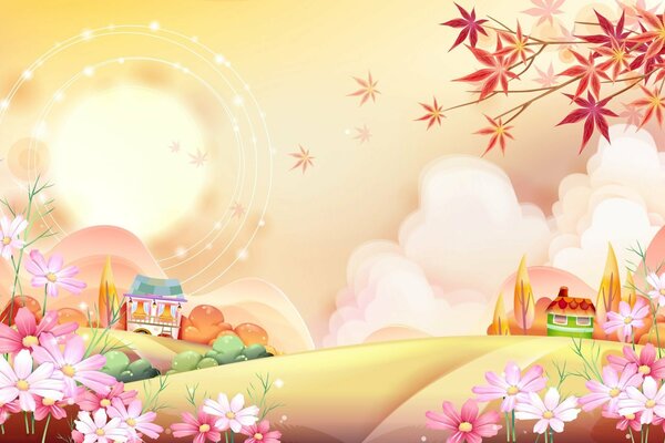 Gemaltes sonniges Tal der Blumen