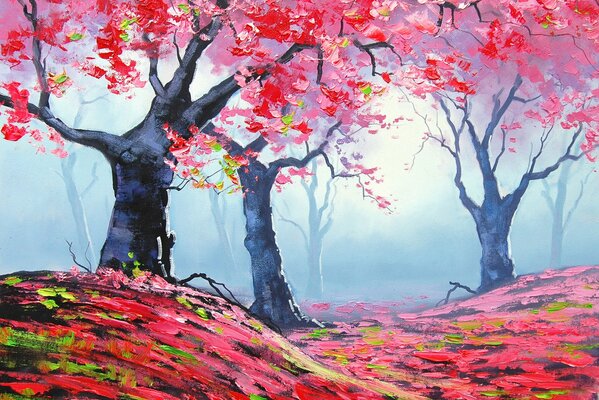 Herbstliche Natur mit roten Blättern