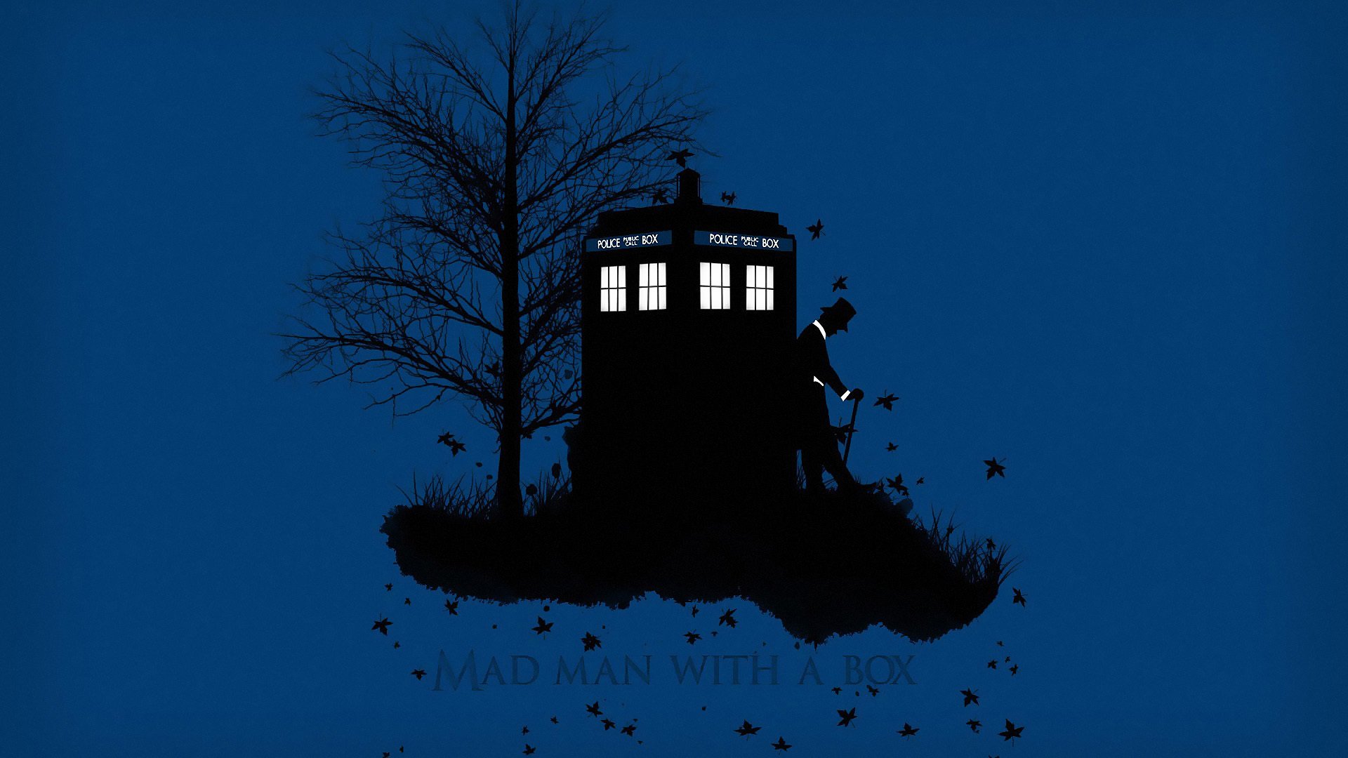 doctor who tardis stand baum blätter gras herbst silhouette hut zylinder stock hintergrund