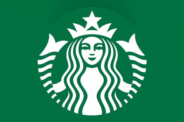 Weißes Emblem des Kaffeehauses auf grünem Hintergrund