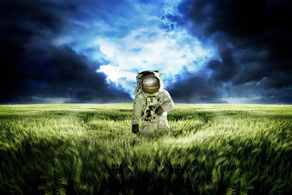 Feld Wiese Himmel und Astronaut