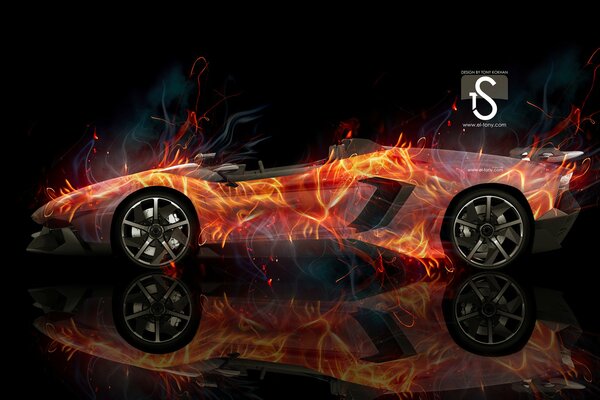 Sportwagen mit abstrakten Wandmalereien