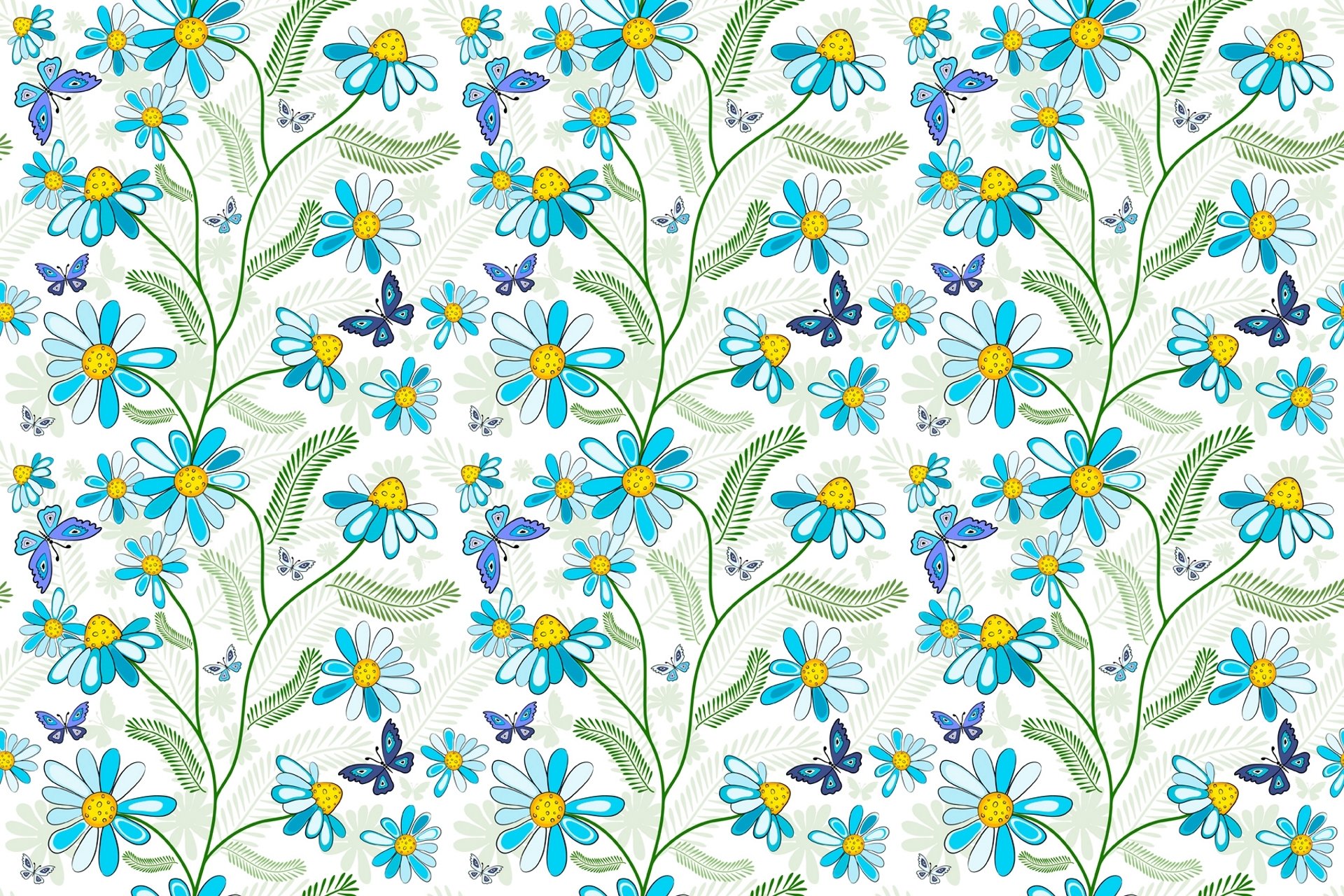 blau muster blumen schmetterlinge