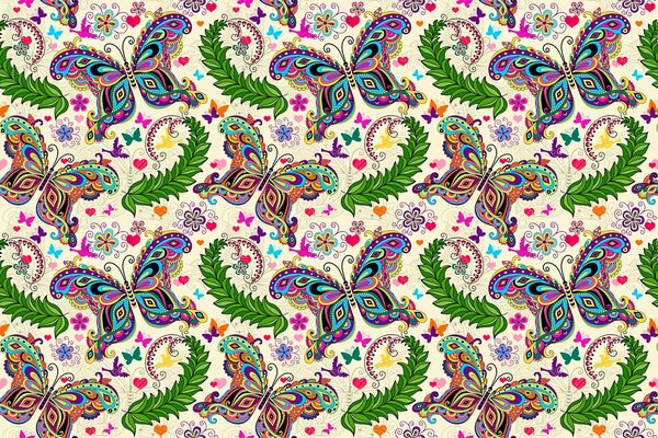Schmetterlingsmuster mit Blättern und Blumen