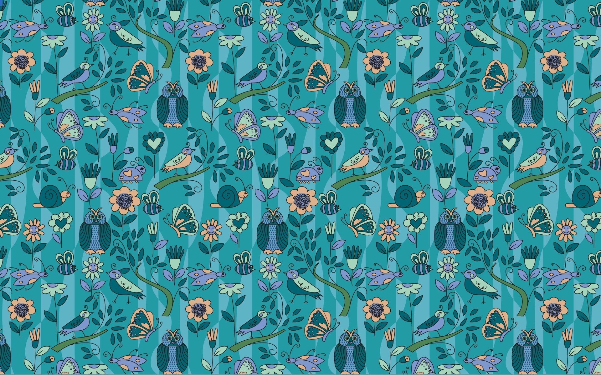 textur hintergrund blau farbe eulen schmetterlinge vögel schnecken marienkäfer blumen herzen