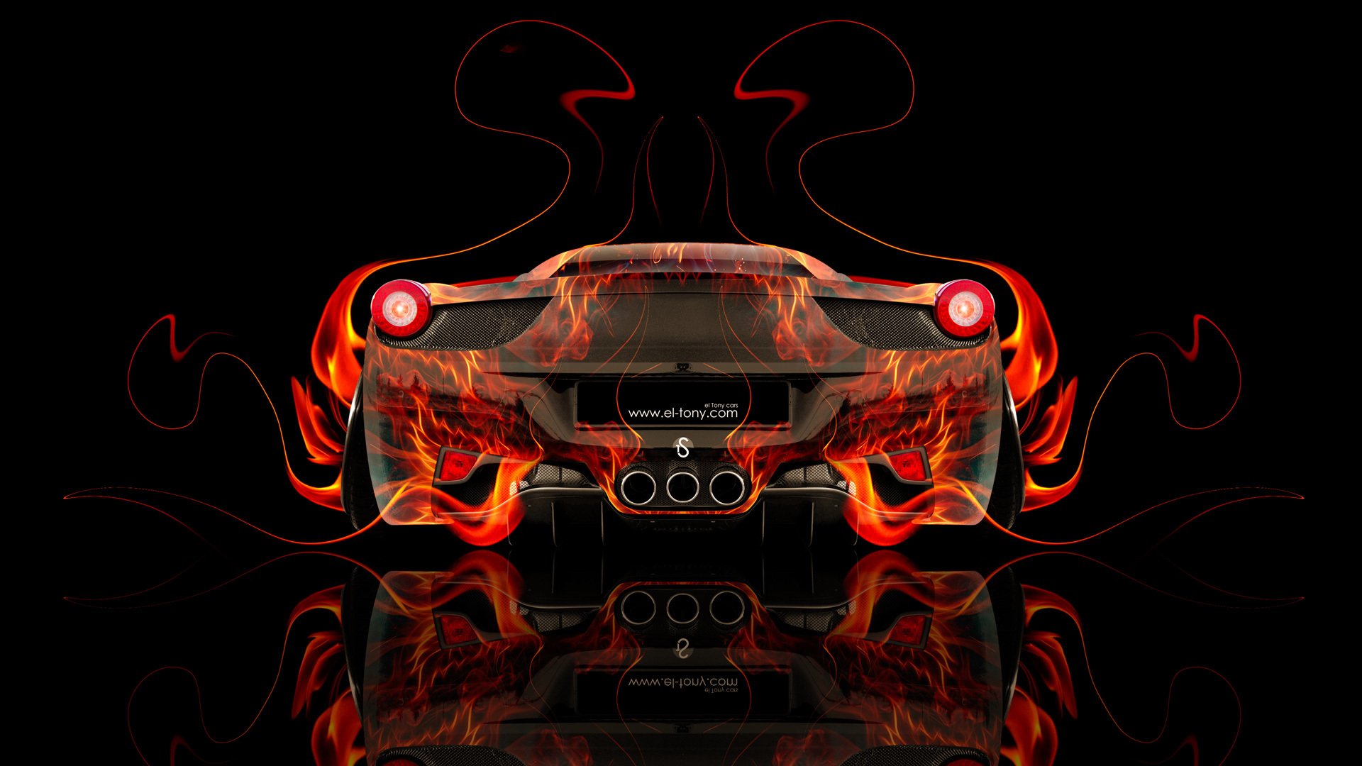 tony cohan ferrari italia zurück feuer abstrakt auto orange schwarz farben tapete el tony cars photoshop kunst design stil ferrari italien rückansicht feurig auto feurig auto feuer flamme hintergrund farbe