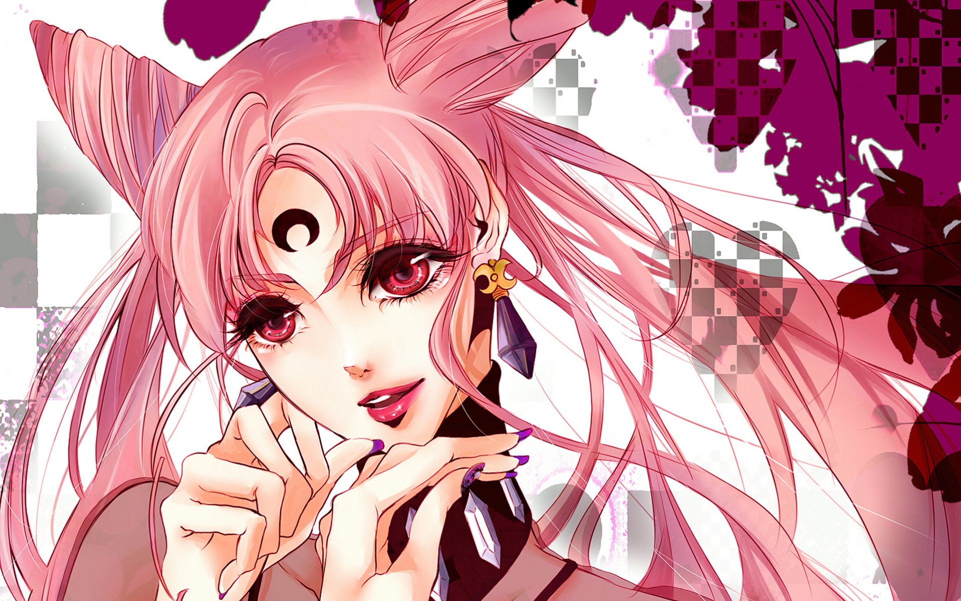 bishoujo senshi sailor moon chibiusa schwarze dame mädchen schwänze lächeln rote augen schmuck ohrringe