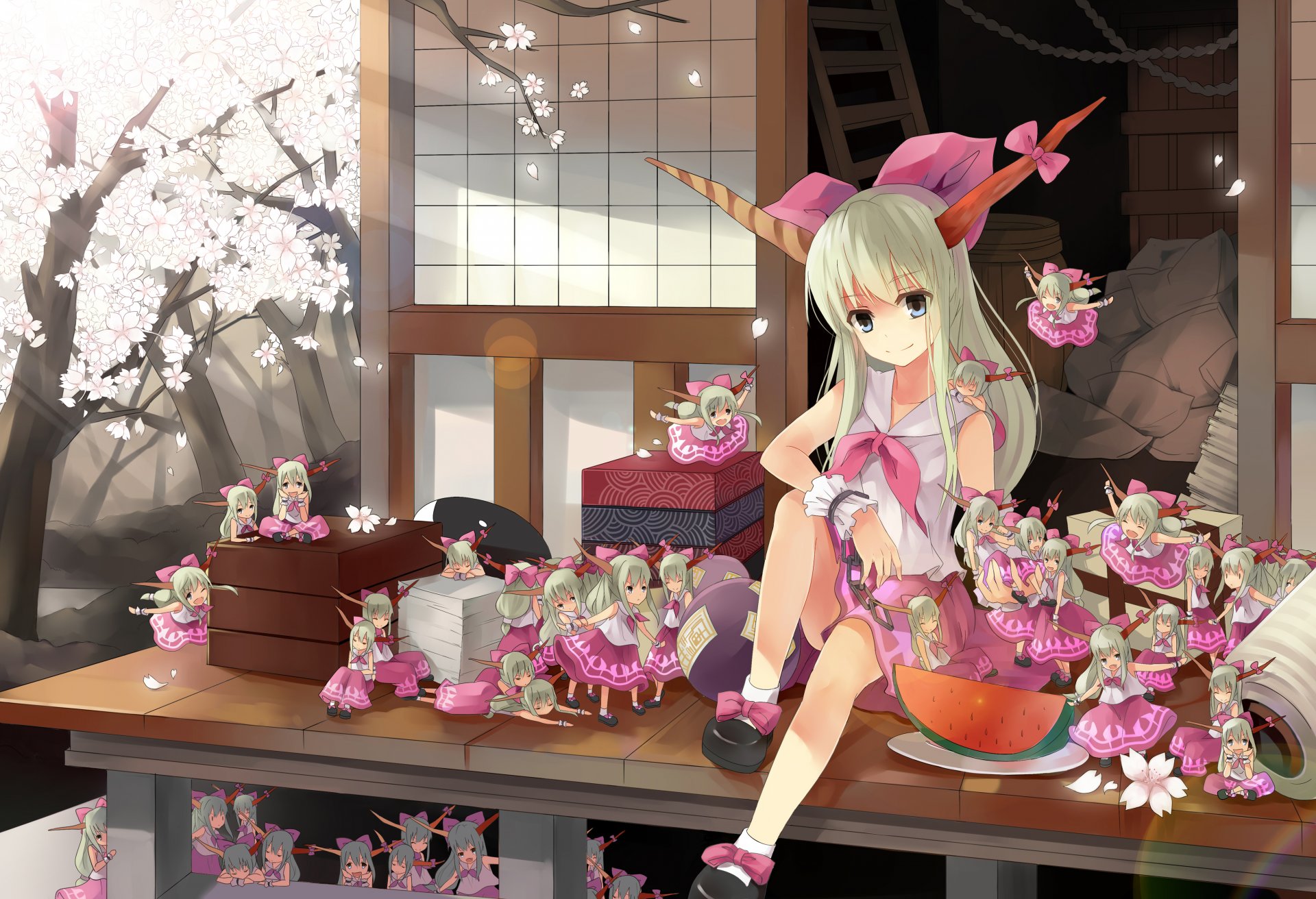 touhou ibuki šuika dämon hörner mädchen sakura wassermelone haus