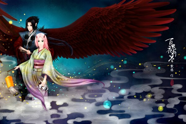 Naruto und Haruno sakura im Kimono