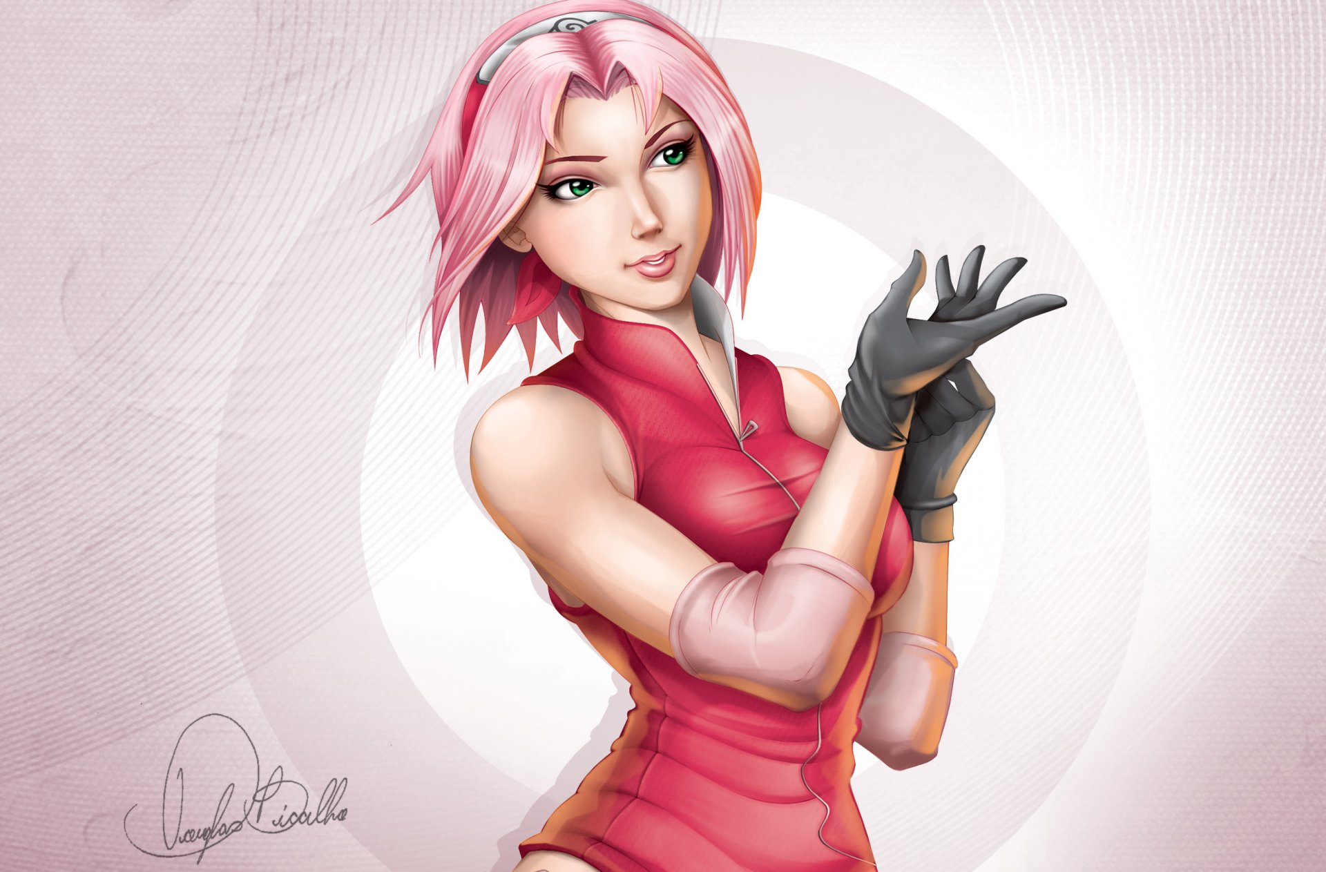 kunst douglas bicalho naruto sakura haruno sakura handschuhe stirnband ninja lächeln