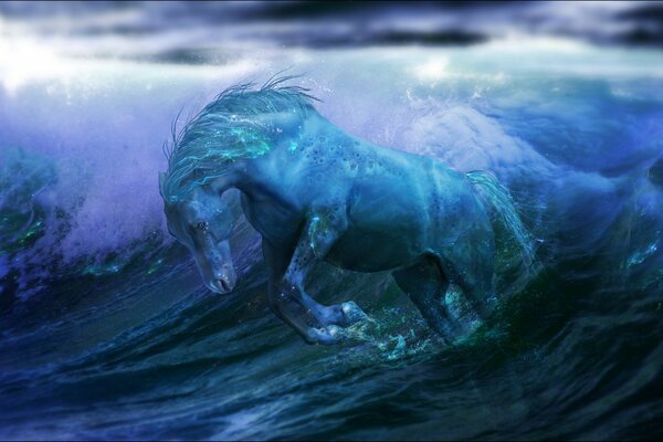 Ein Pferd im Meer. Fantasy