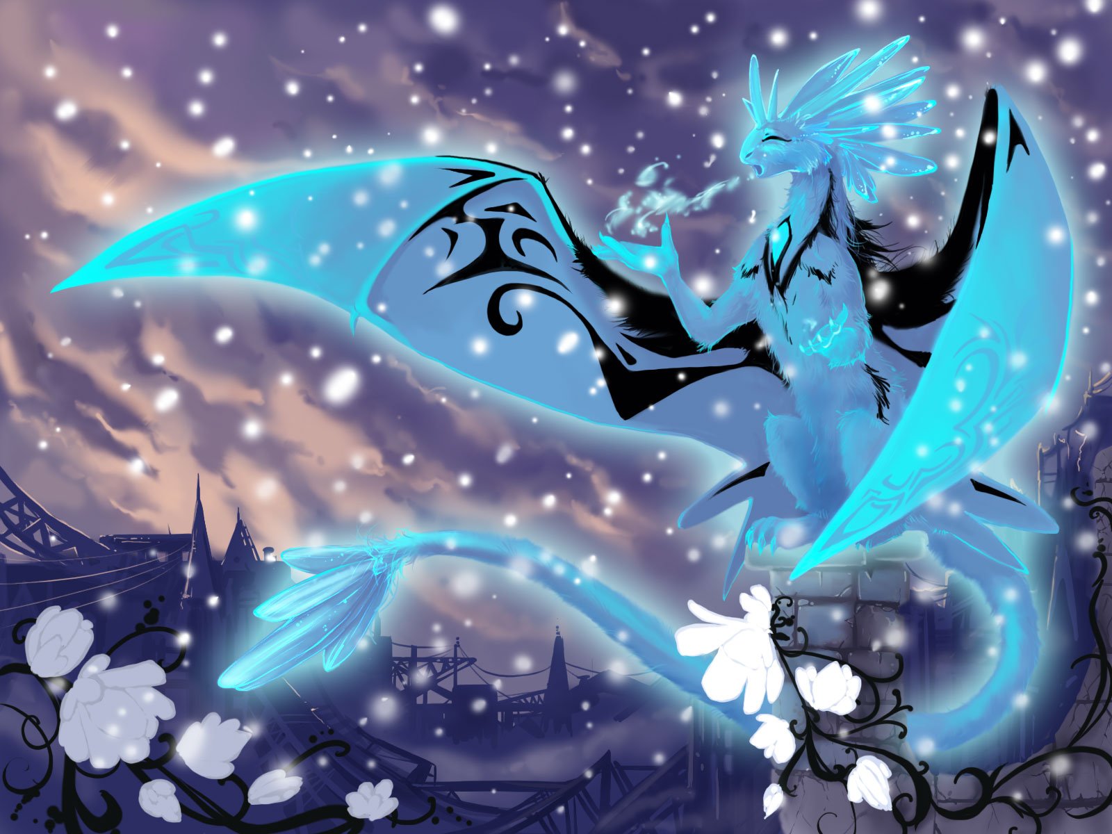 fantasie drache element schnee kristalle kälte