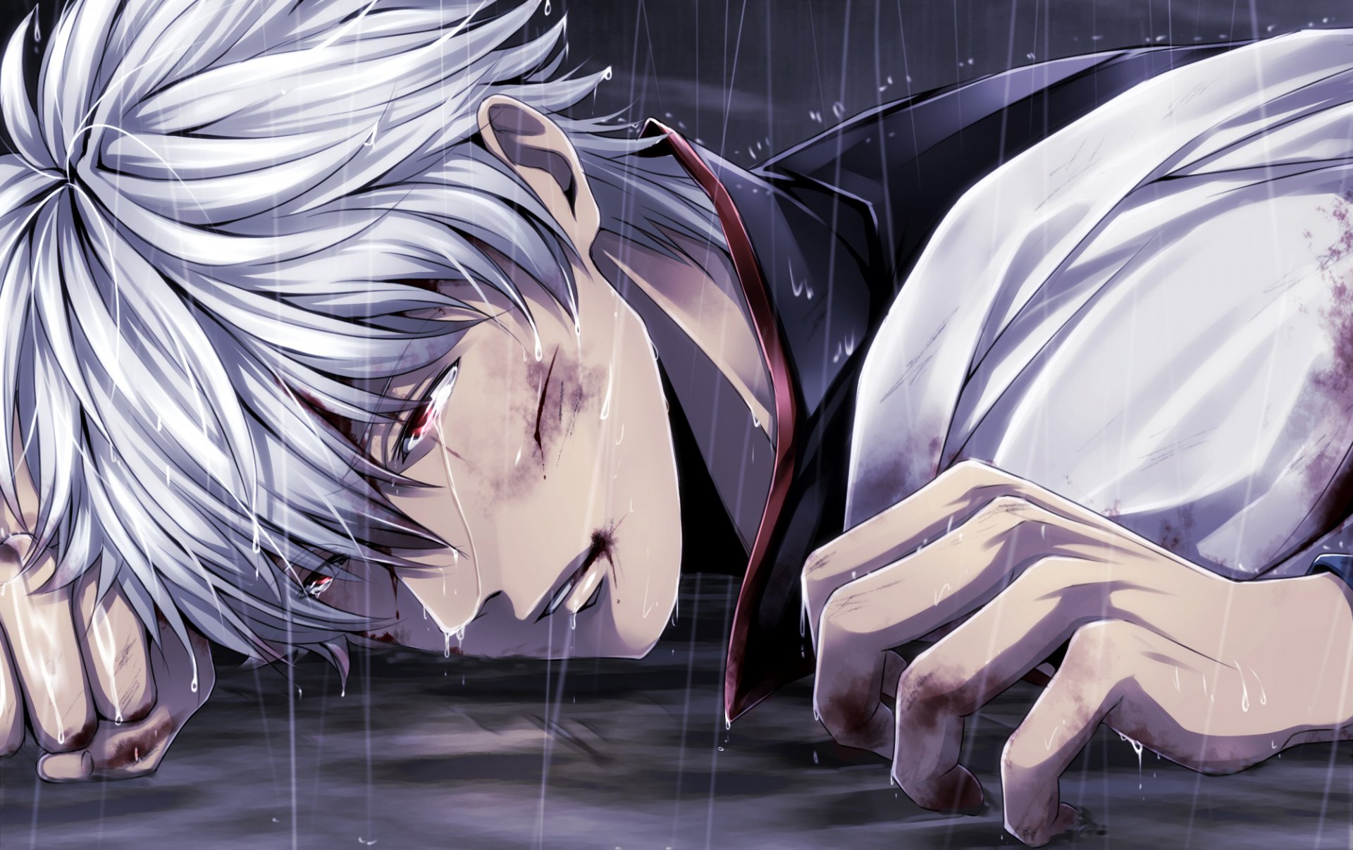 gintama zakata gintoki freund regen schnitt blut