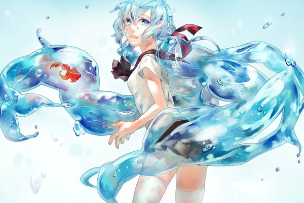 Anime Mädchen umgeben von Wasser