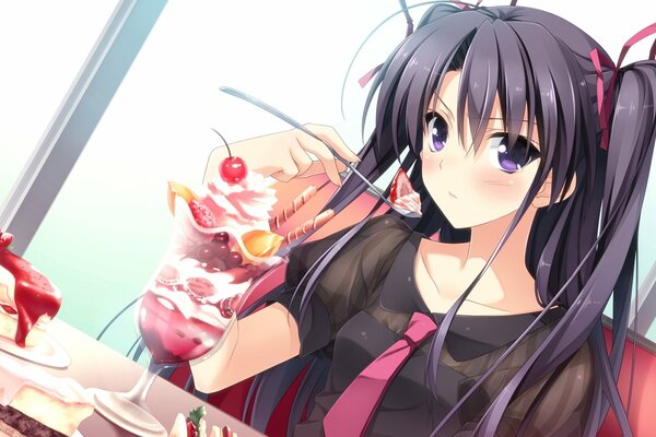 Niedliche anime Mädchen mit Eis