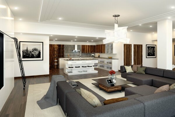 Stilvolles Interieur des großen Wohnzimmers