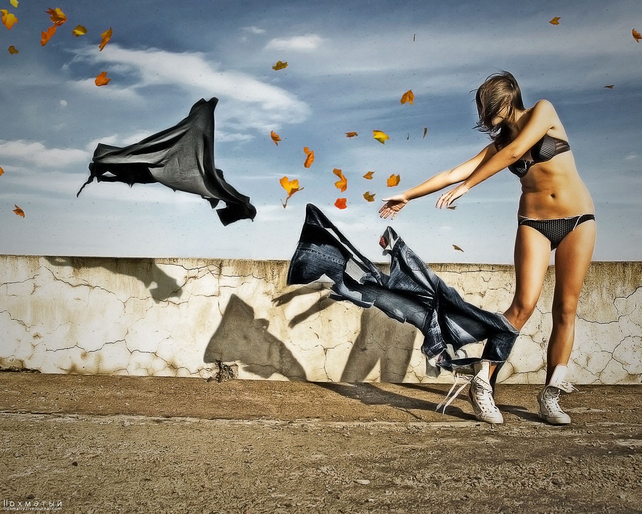 wind blätter mädchen herbst